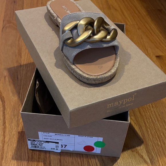 Maypol Gold and Tan Slide Sandals - Picture 1 of 4